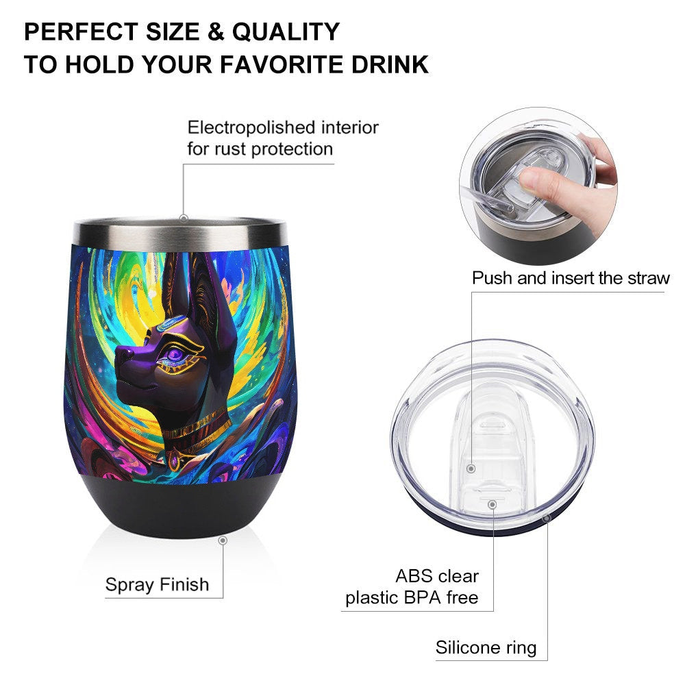 High Quality : Coffee To-Go Stainless Steel Insulated Cup Mug Work Thermos Furry Fursona Wolf Anubis Psychedelic Psy Jackal
