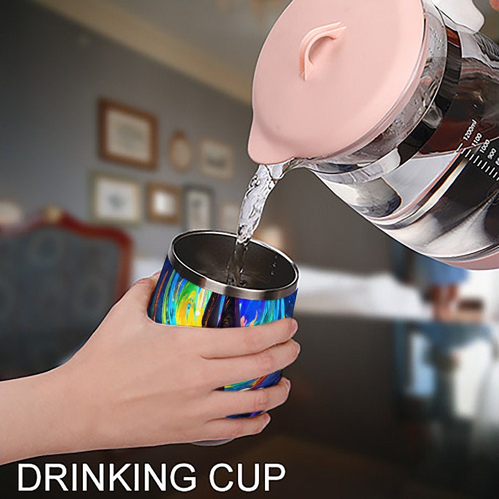 Drinking Cup : Coffee To-Go Stainless Steel Insulated Cup Mug Work Thermos Furry Fursona Wolf Anubis Psychedelic Psy Jackal