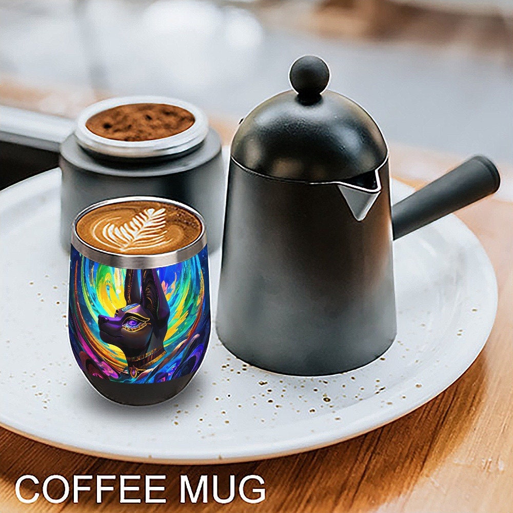 Coffee Mug Anubis : Coffee To-Go Stainless Steel Insulated Cup Mug Work Thermos Furry Fursona Wolf Anubis Psychedelic Psy Jackal