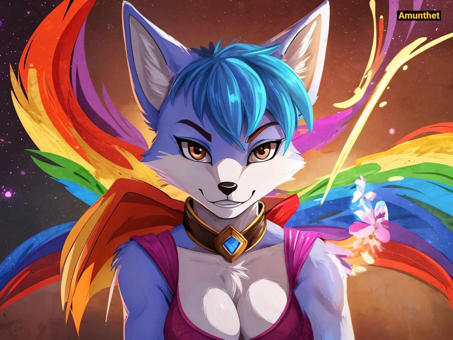 Original : UHD Wall Tapestry Crystal Fox from Starfox Furry Fursona Wall Hanging Tapestry Blanket Throw Portrait