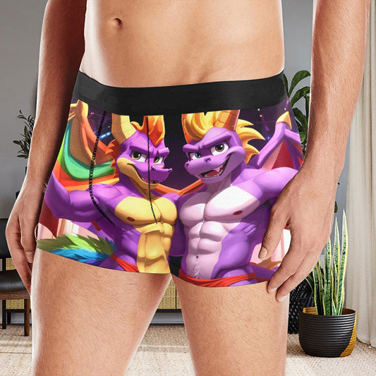 Frontcover : Men Unisex Boxer Shorts Underwear Spyro Gaming Furry NSFW Fursona Pride Masculine Dragon Purple Muscles Yiff Gay All Over Print Boxer Briefs