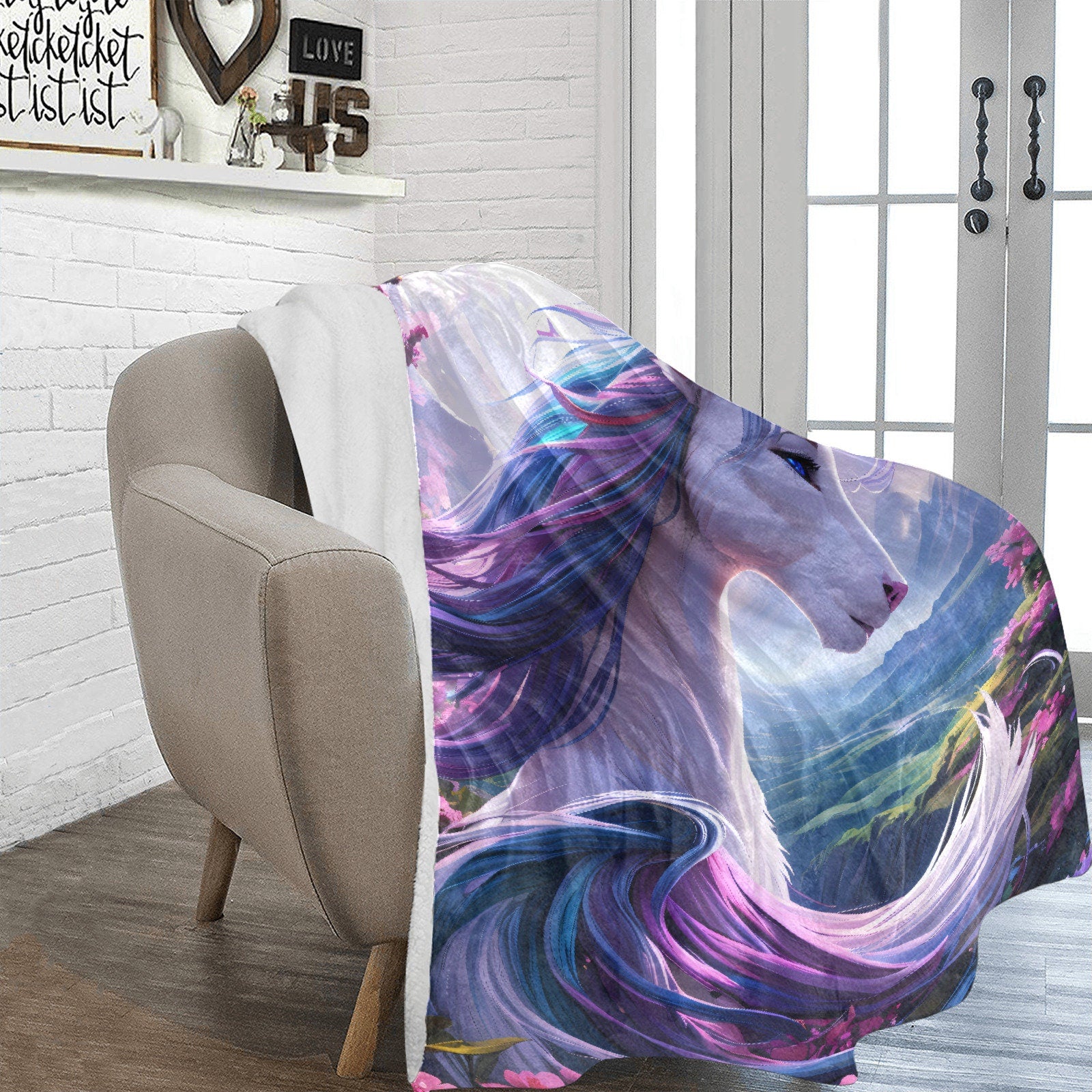 Living Room with Blanket : Ultra-soft microfleece blanket Furry Fantasy Therian Pony Horse Epic Pretty Purple Bedspread Bedspread Beach Blanket