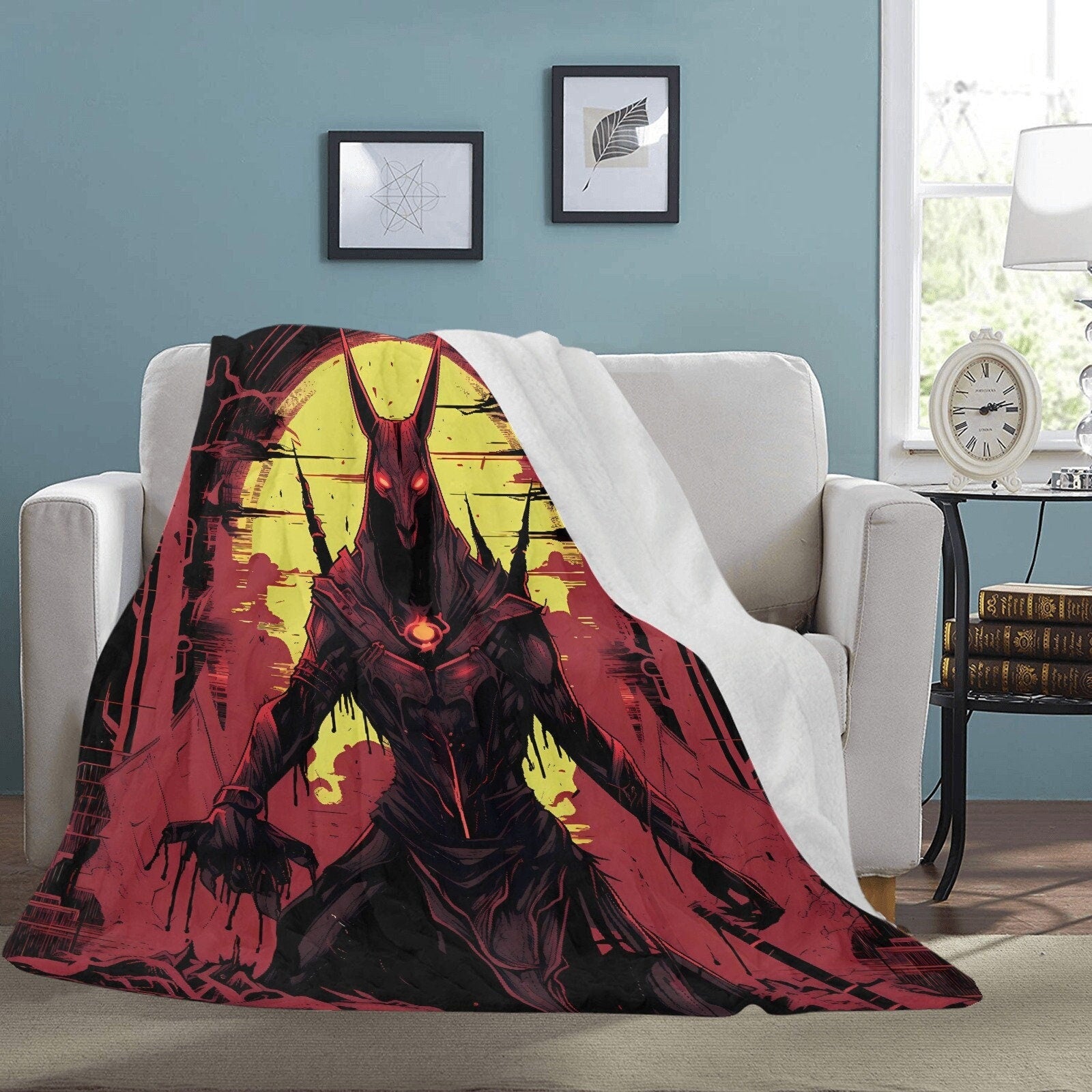 Frontcover : Blanket, bed, fleece, soft, warm, throw blanket, special, furry, fursona, gothic, satan, demon, Anubis