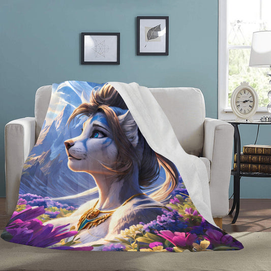 Frontcover : Blanket, bed, fleece, soft, warm, throw blanket, beach, furry, fursona, lion, queen, cat, blue