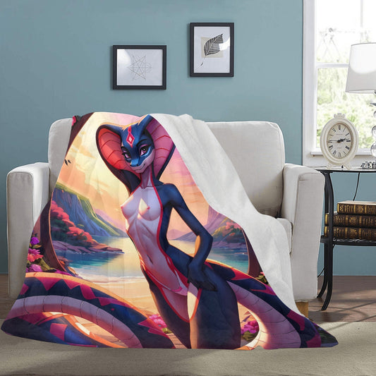 Frontcover : Ultra-soft microfleece blanket furry pink cobra snake sexy girl Hot Furry Girls bedspread bedspread beach blanket Anthro Hot-Furry and sexy LGBTQ  Pride Furry Fantasy