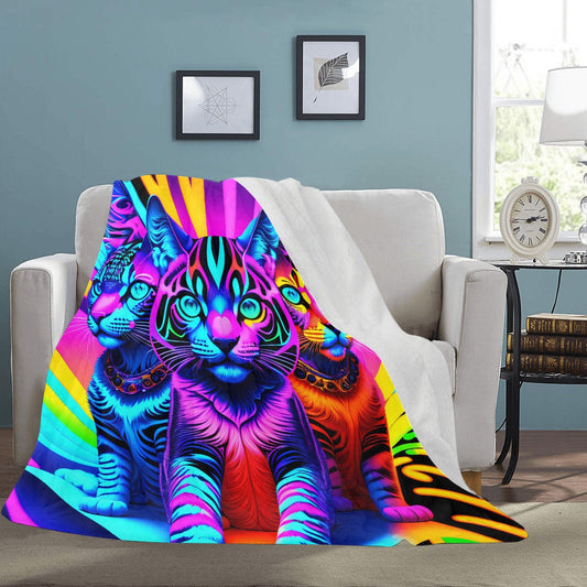 Frontcover : Ultra-soft microfleece blanket Furry Therian Psychedelic Colorful Cat Lion Bedspread Bedspread Beach Blanket