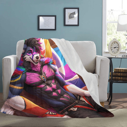 Frontcover : Ultra-soft Microfleece Blanket Furry Male Gay Masculine Wolf Dog Canine Purple Pink Bedspread Bedspread Beach Blanket Anthro Hot-Furry and sexy LGBTQ  Pride Furry Fantasy