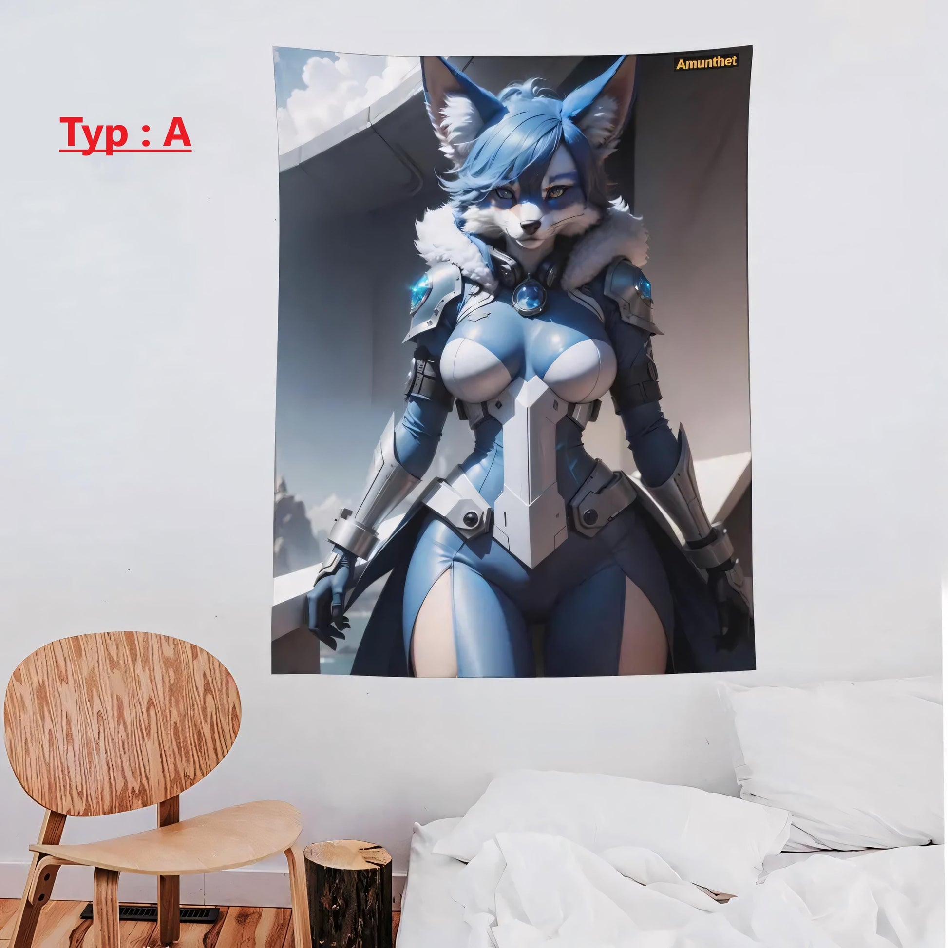 UHD Tapestry Wall Cloth Krystal Fox Starfox White Blue Fox Furry SFW Long Ears Wall Hanging Bedspread