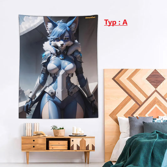 Frontcover : UHD Wandtuch Krystal Fox Starfox Weiß Blauer Fuchs Furry SFW lange ohren Wandbehang Tapestry Wandteppich Überwurf Bettdecke