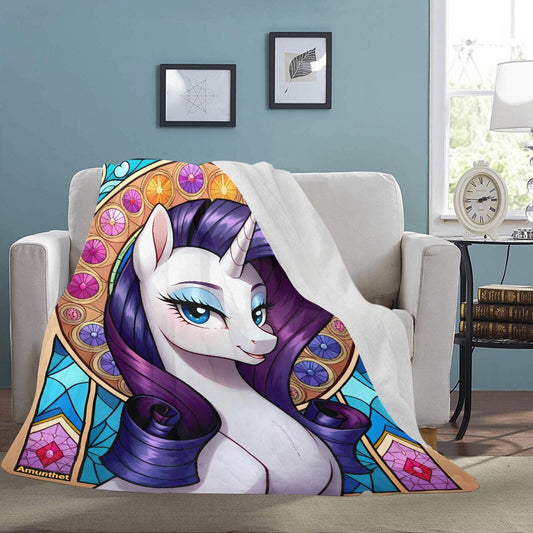 Front cover : Ultra-soft microfleece blanket MLP My Little Pony Furry Brony White Pony in cartoon style SFW bedspread bedspread beach blanket