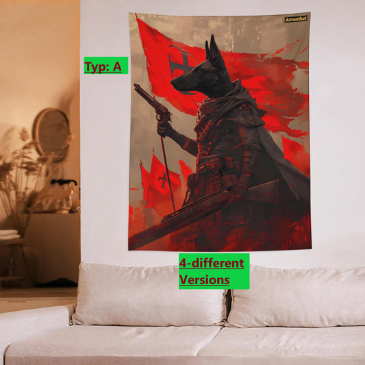 Typ-A : Furry, Gothic, Wall Tapestry, Red Dead Redemption, Anubis, Jackal, Patriot, Wall Decor, Furry Soldier, Red and Black, Wolf, Canine, Wall Hanging