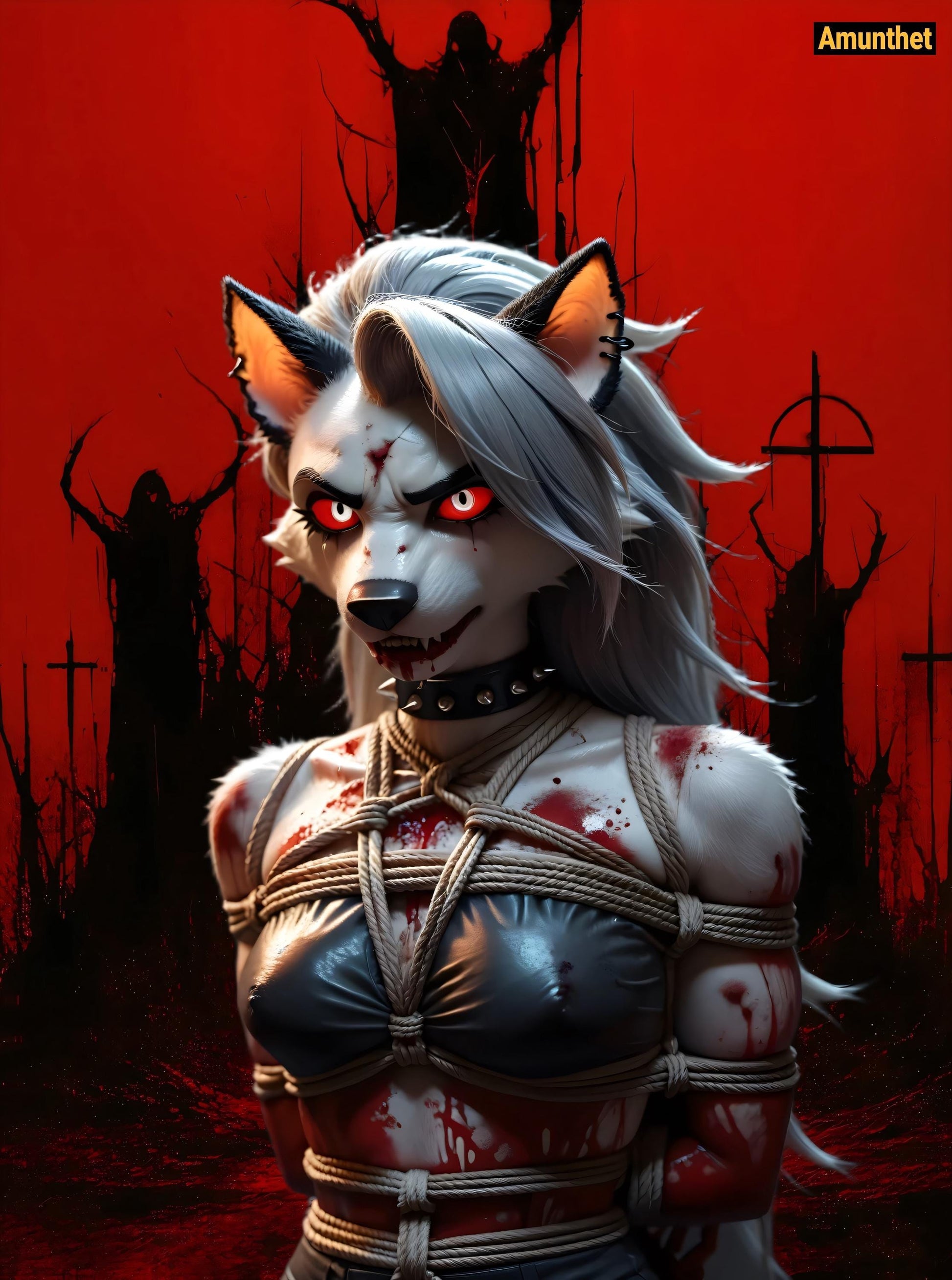 Typ-A Original Print : UHD Wall Cloth Furry Loona Helluva Boss Bondage Gore Satanic White Vixen Sexy Wall Hanging Tapestry Tapestry Throw Bedspread yiff halsband Furry Loona Helluva Boss Bondage-Seile Splatter Okkult Weiße Füchsin Sexy Bdsm Gothic