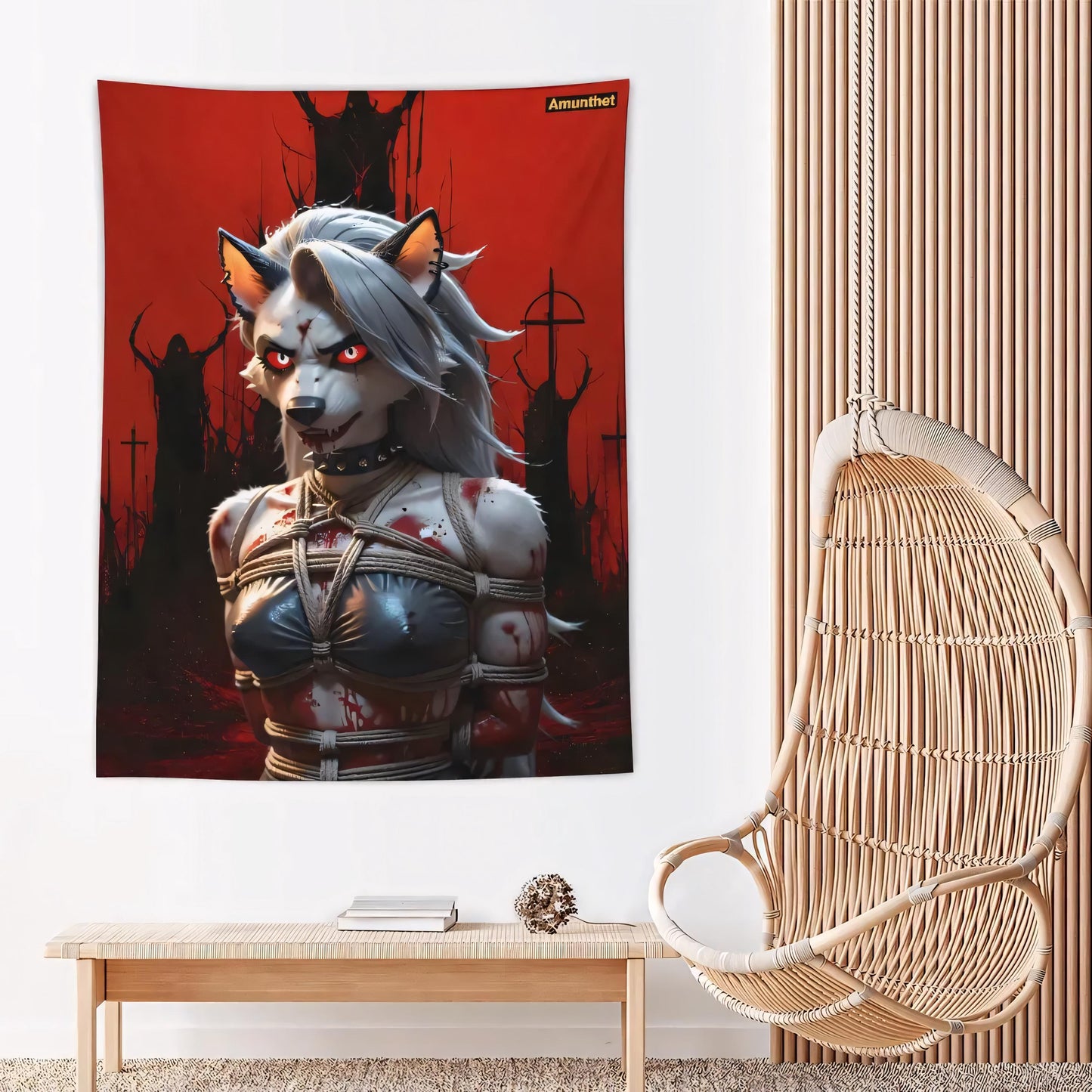 UHD Wall Cloth Furry Loona Helluva Boss  Wall Hanging Tapestry Tapestry Throw Bedspread yiff halsband Furry Loona Helluva Boss Bondage-Seile Splatter Okkult Weiße Füchsin Sexy Bdsm Gothic Bondage Gore Satanic White Vixen Sexy