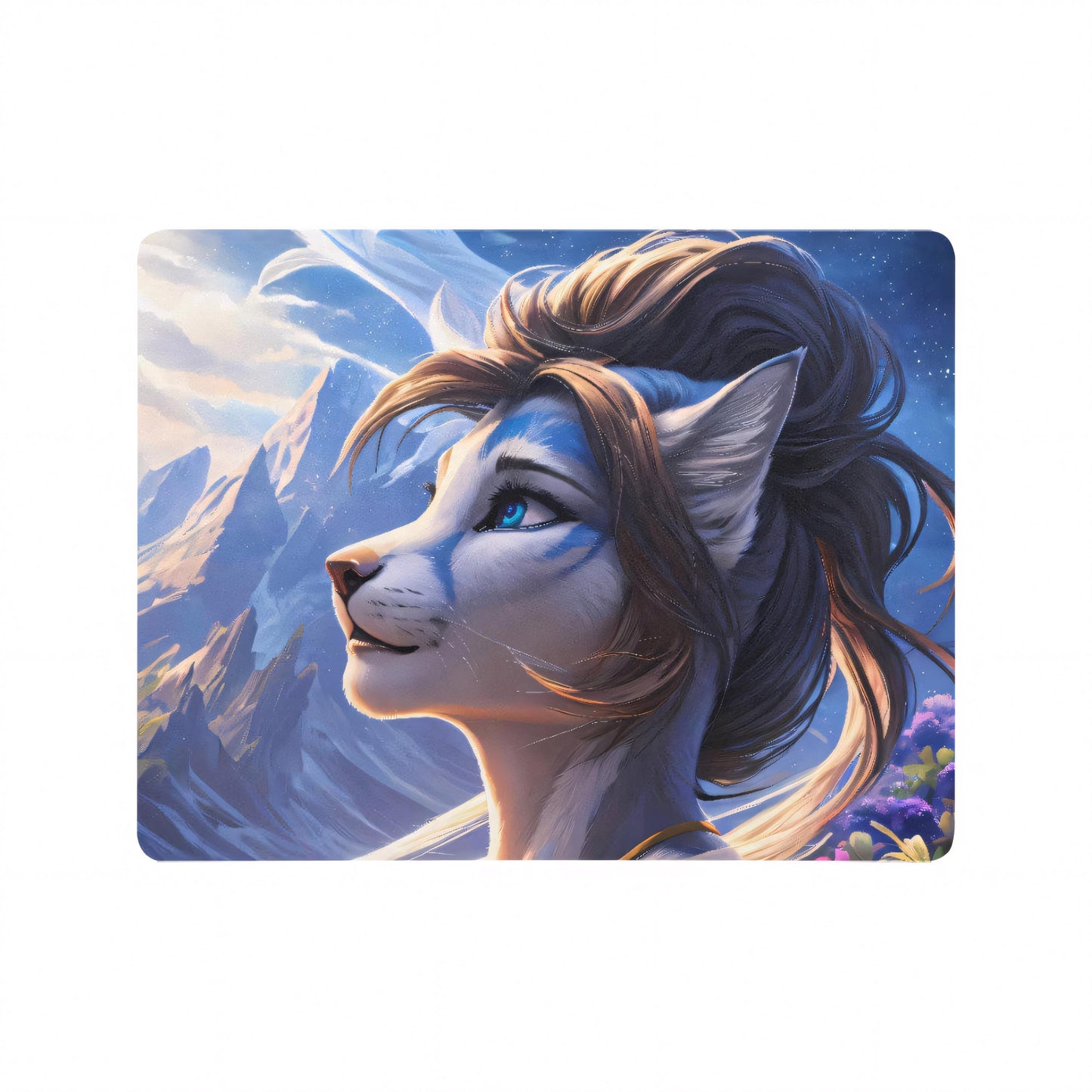 Furry Lion Fox Canine Female Epic Fantasy Blue White Gaming Mousepad Customizable PC  Mauspad Gaming Personalisierbar Pc Furry Anime Girl Löwe Fuchs Canine Weiblich Epic Fantasy Blau Weiß Pelzig Flauschig
