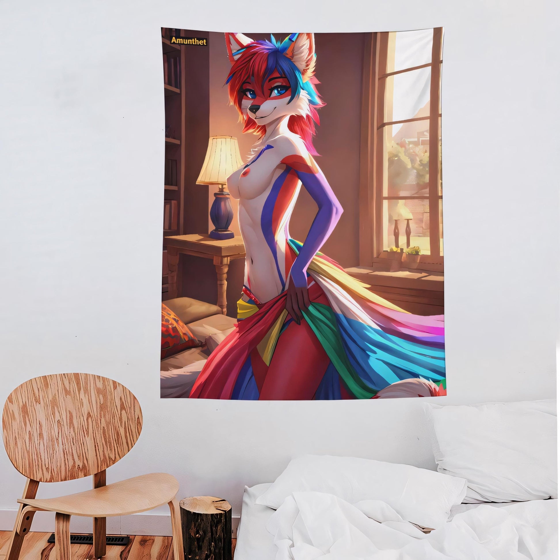 Typ-A : UHD Wall Tapestry Hot Furry Red White Fox Furry-Art Anthro Hot-Furry and sexy LGBTQ Pride Furry Fantasy Adult-Art 18+ Sexy Rainbow Fursona Cartoon Rainbow Wall Hanging Tapestry Throw UHD Wandtuch Hot Furry Rot Weiß Fuchs  Sexy Regenbogen Fursona Cartoon regenbogen Wandbehang Wandteppich