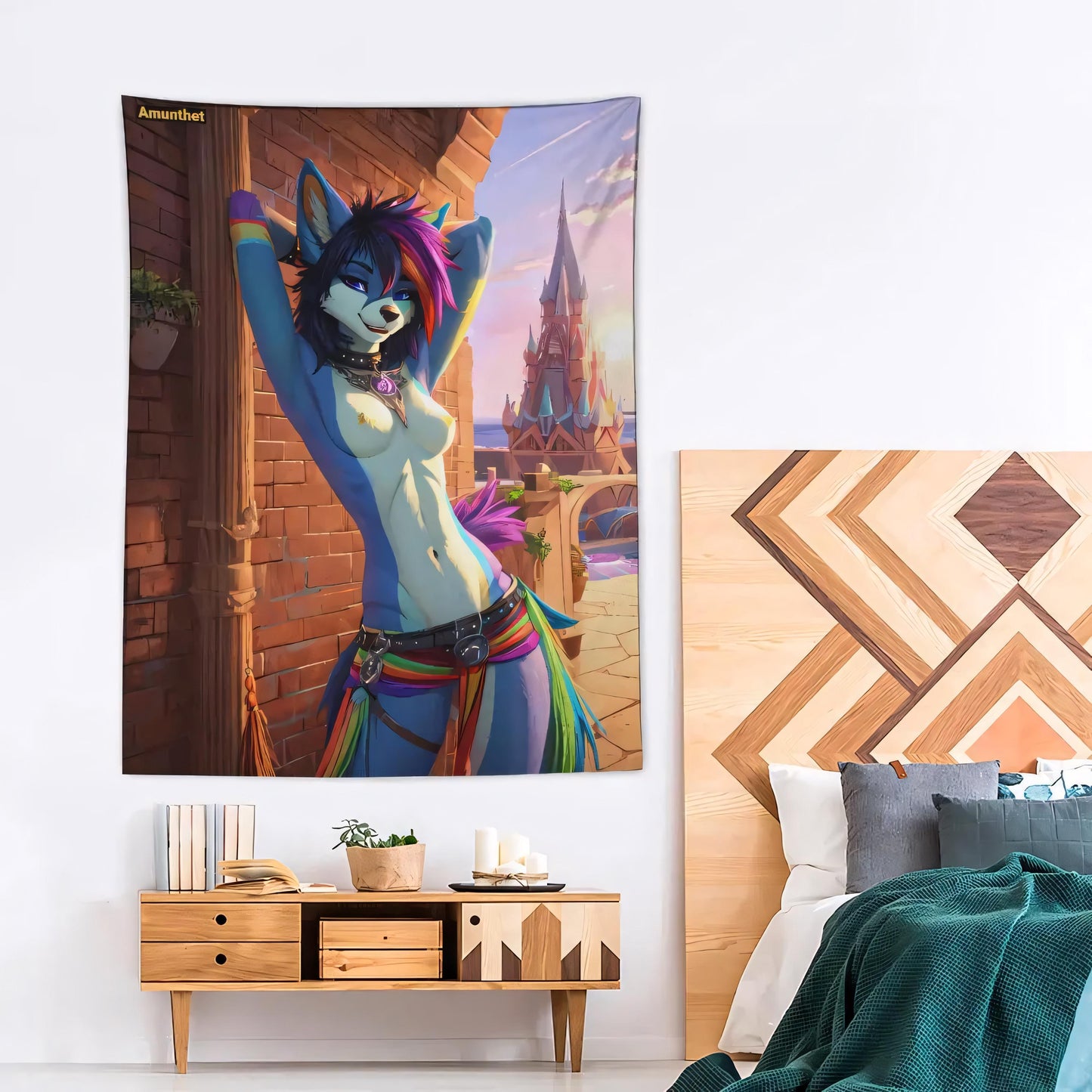 Typ-A : UHD Wall Tapestry Furry Sexy Rainbow Vixen Blue White Petite Punk Wandbehang Tapestry Wandteppich LGBTQ Pride Furry-Art Anthro Hot-Furry and sexy LGBTQ Pride Furry Fantasy Adult-Art Punk Wall Hanging Tapestry Blanket Throw LGBTQ UHD Wandtuch Furry Sexy Regenbogen Füchsin Blau Weiß Zierlich Pride