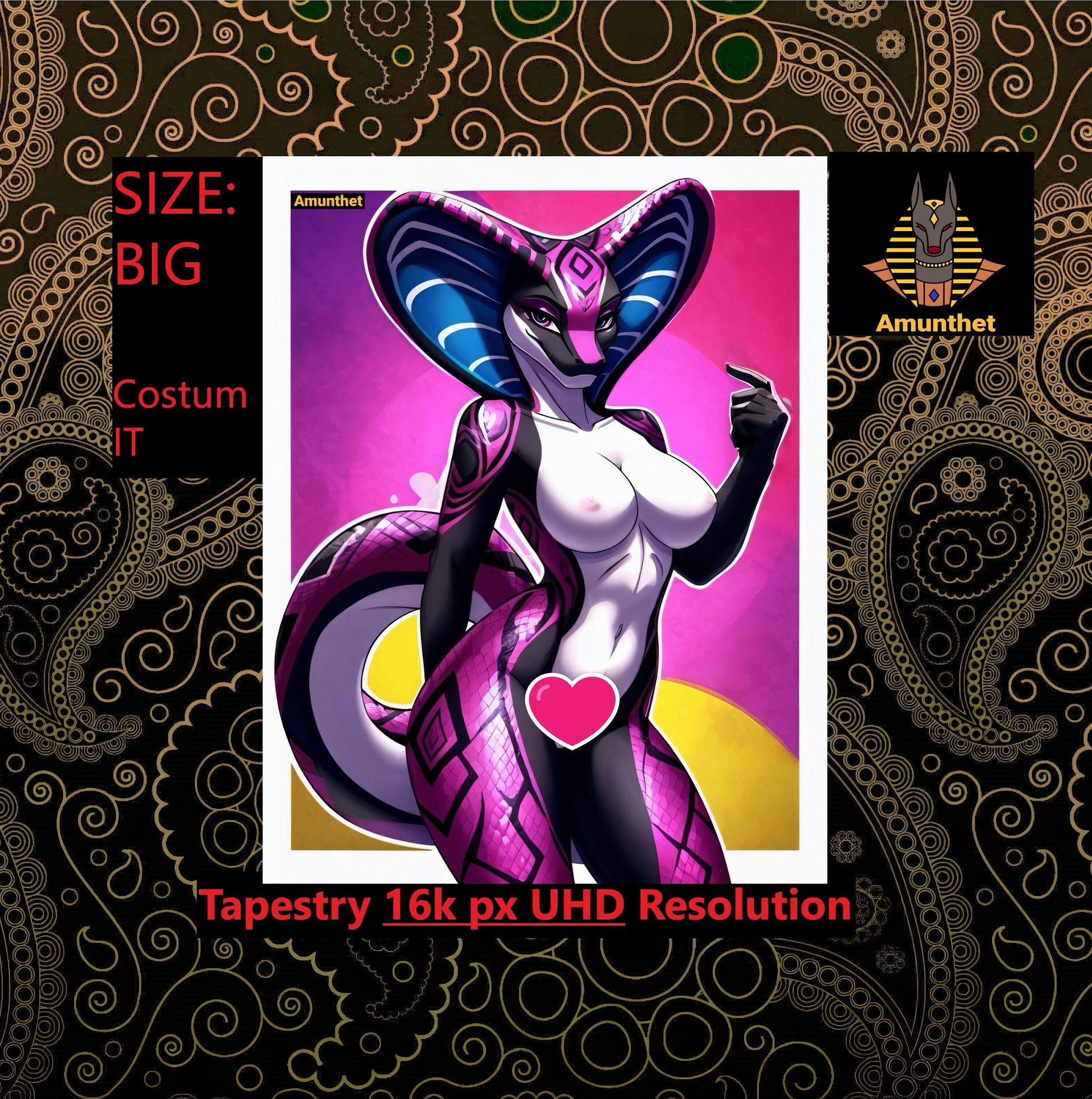 Censored Front Cover : UHD wall tapestry fursona furry cobra snake female sexy pop art portrait wall hanging tapestry wall carpet throw blanket Furry-Art Anthro Hot-Furry and sexy LGBTQ Pride Furry Fantasy UHD Wandtuch Fursona Furry Cobra Schlange sexy weiblich Pride Popart Potrait Lila