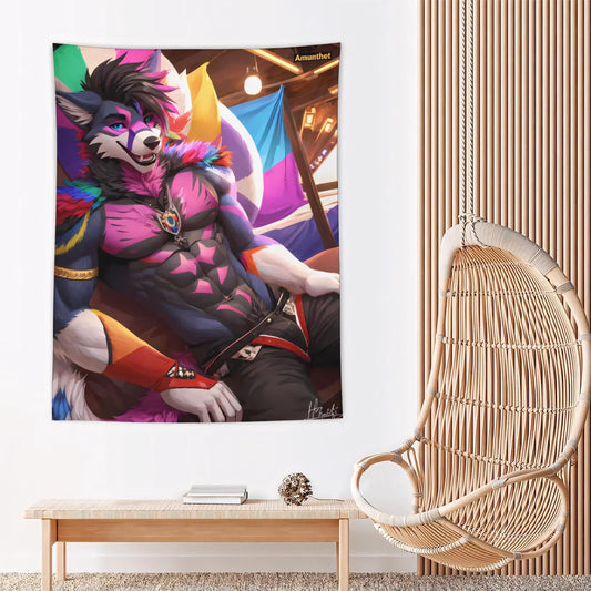 UHD wall tapestry furry gay male cartoon pride fursona wall hanging tapestry wall carpet throw blanket purpleUHD Wandtuch Furry Gay Männlich Maskulin Wolf Canine Cartoon lila Fursona Wandbehang Tapestry Wandteppich Überwurf Bettdecke Purple LGBTQ Anthro Hot-Furry and sexy LGBTQ Pride Furry Fantasy