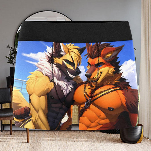 Front :  Unisex Underwear Boxer Shorts Furry Pride Masculine wolf Gay Male Yellow Orange Muscles Unisex Underwear Boxer short Furry Wolf Canine Pride Sexy Maskulin Gay männlich gelb Orange Pride Muskeln All Over Print Schwul LGBTQ Anthro Hot-Furry and sexy LGBTQ  Pride Furry Fantasy