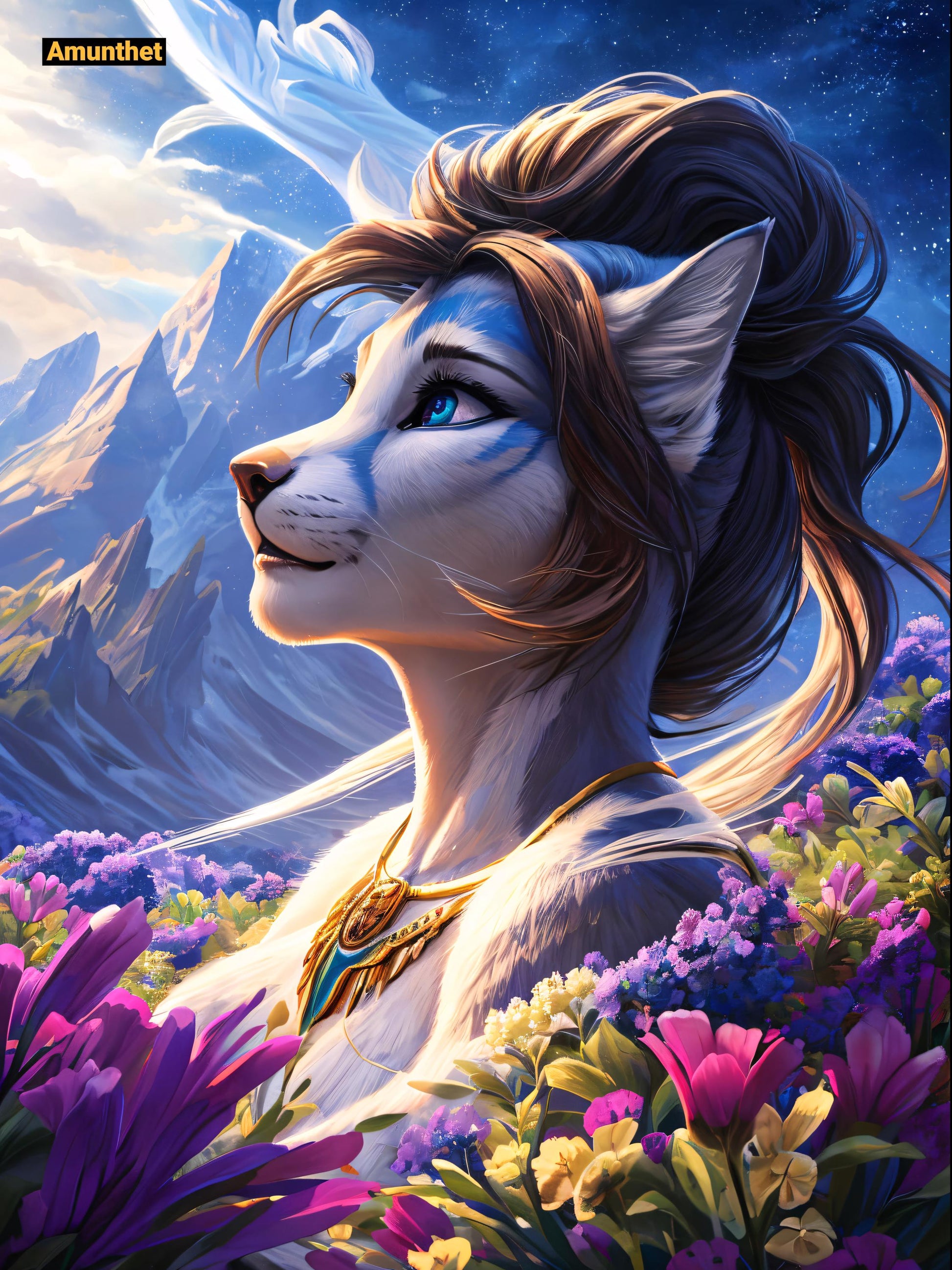 Original : Epic Fantasy Blue White Mauspad Gaming Personalisierbar Pc Furry Löwe Fuchs Canine Weiblich Epic Fantasy Blau Weiß Pelzig Flauschig Anime Girl  Gaming Mousepad Customizable PC Furry Lion Fox Canine Female
