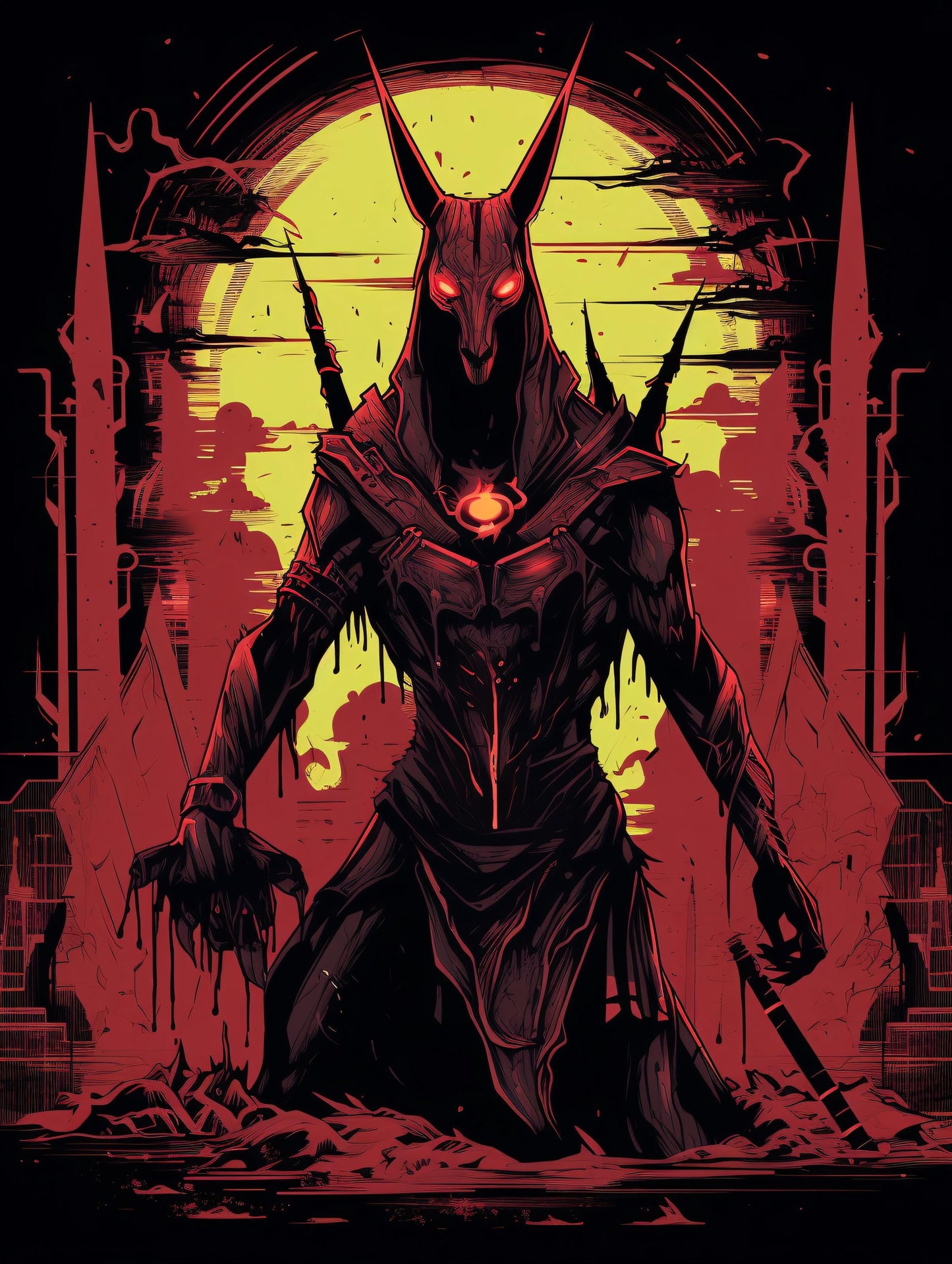 Original : Customizable Gaming Mousepad PC Furry Fursona Demon Underworld Cartoon Anubis Occult Satan Sect Red Yellow Mauspad Gaming personalisierbar Pc Furry Fursona Dark Art Unterwelt Cartoon Anubis Okkult Satan Sekte Rot Gelb Tarot